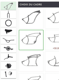 menu pour accéder aux différentes pièces du vélo