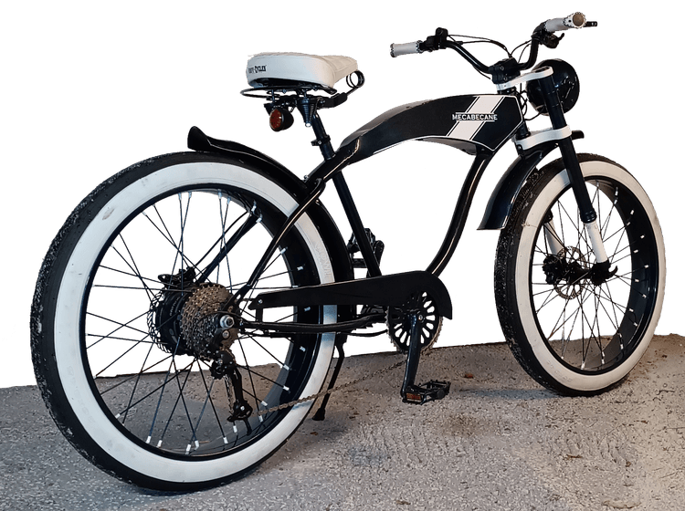 Beachcruiser bleu nuit et blanc, un mélange de style rétro et contemporain